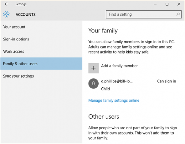 Compte famille Windows 10