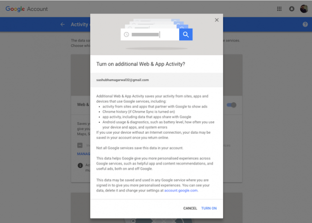 Désactiver l'activité Google Chrome