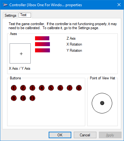 Fenêtre d'étalonnage du contrôleur de jeu Windows