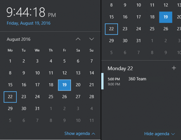 Calendrier de la barre des tâches de Windows 10