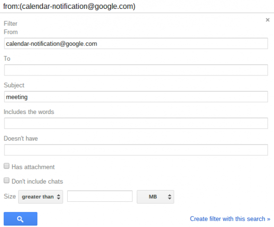 Filtre Gmail à partir de Google Agenda