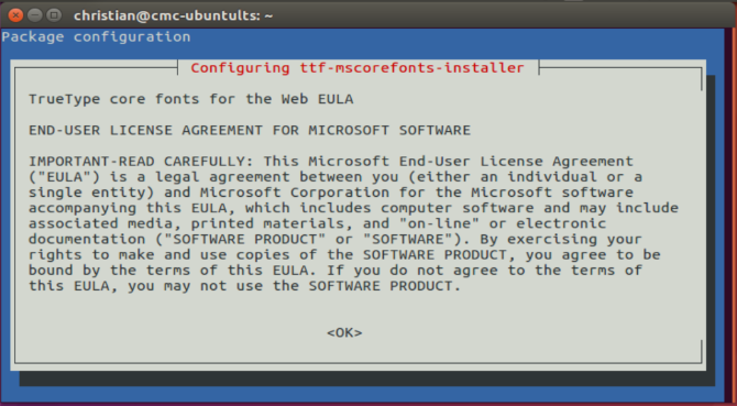 Comment installer les polices de texte Microsoft dans Ubuntu Linux muo linux ms fonts eula