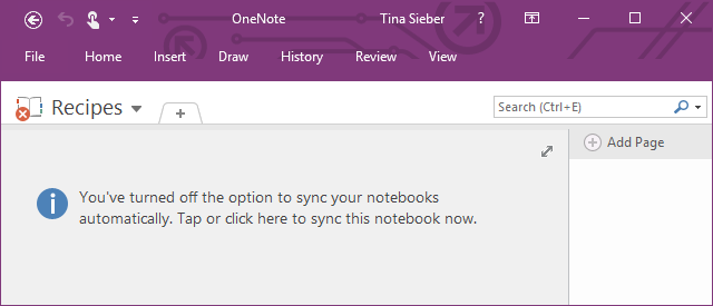 Synchronisation OneNote désactivée