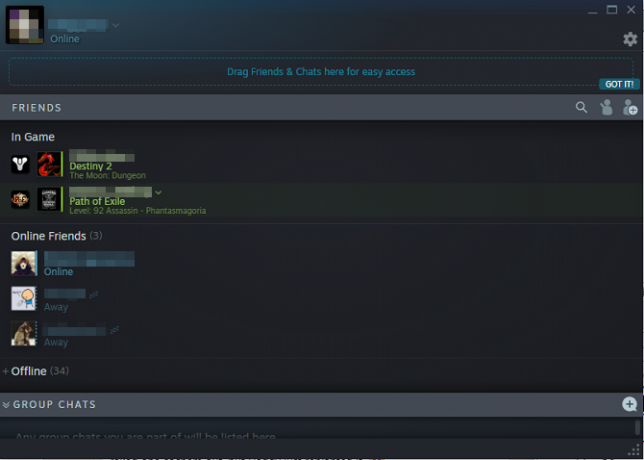 Liste d'amis et chat Steam