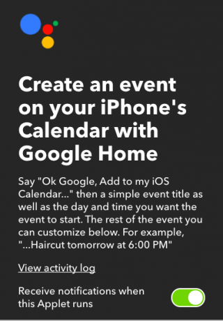 Ajouter des événements à votre calendrier iOS à l'aide des commandes Google Voice IFTTTGoogleHome