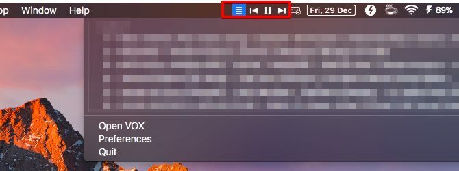 Applications de la barre de menus de vox-Mac