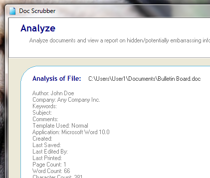 Comment nettoyer les métadonnées des documents Word [Windows] docscrubber analysisofscrubbeddoc