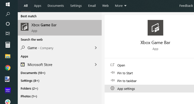Vérifiez les paramètres de l'application de la barre de jeu Xbox