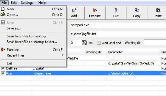 fichier de commandes