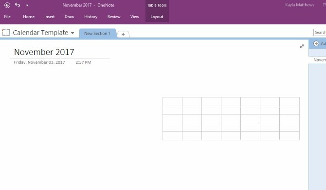 créer un modèle de calendrier onenote