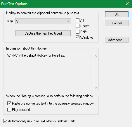 Options Windows PureText