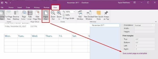 créer un modèle de calendrier onenote