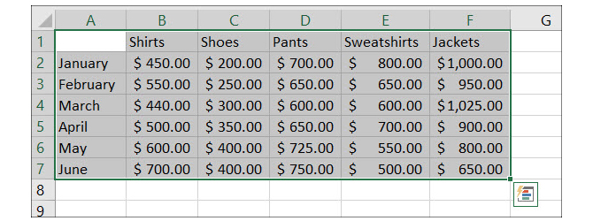 Sélectionner des données dans Excel