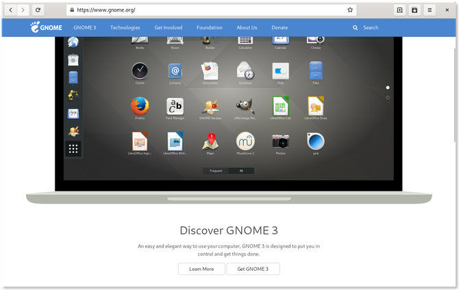 Navigateur Web GNOME affichant la page Web GNOME