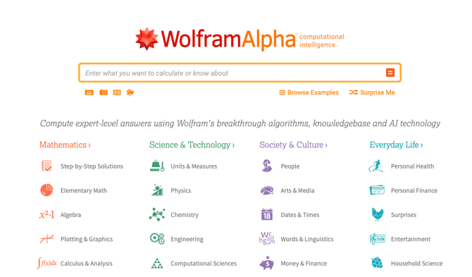 Capture d'écran de Wolfram Alpha