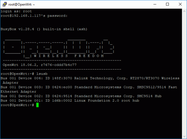 Écran de la fenêtre du terminal à mastic OpenWRT