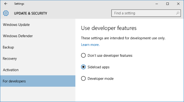 applications Windows 10 sideload