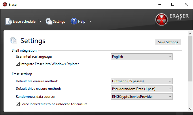 Il s'agit d'une capture d'écran de l'un des meilleurs programmes Windows. Cela s'appelle Eraser écraser les fichiers