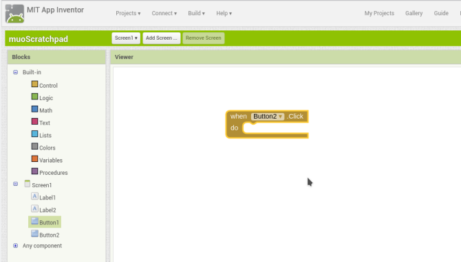 android create app appinventor screen1 buttonblock1