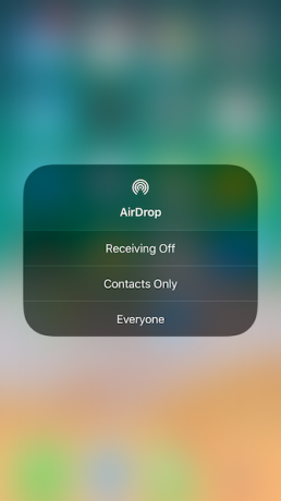 Paramètres AirDrop d'iOS 11 Control Center