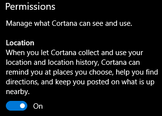 emplacement de windows 10 cortana