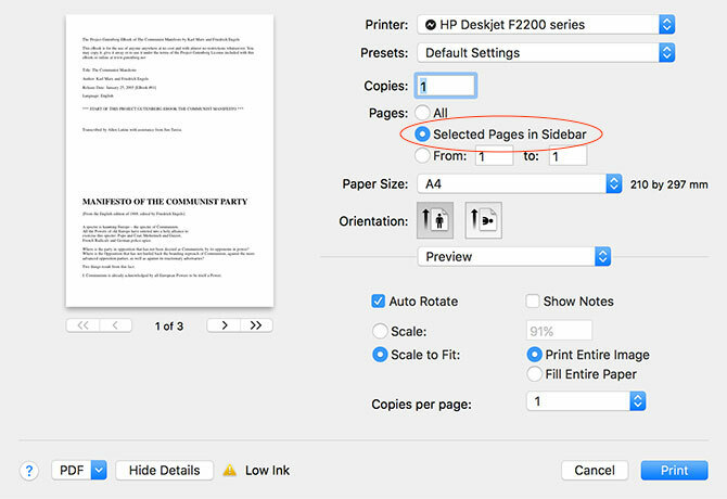 Comment créer, fusionner, diviser et annoter des documents PDF sur un Mac imprimer les pages sélectionnées