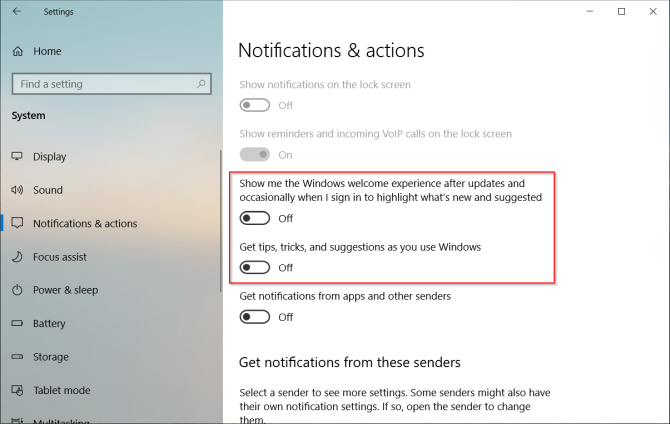 désactiver les fenêtres contextuelles de notification dans Windows 10