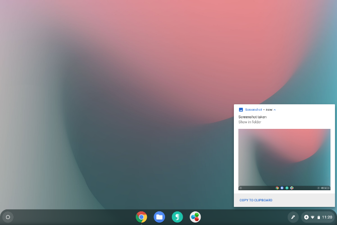 Chrome OS affichant une notification après une capture d'écran