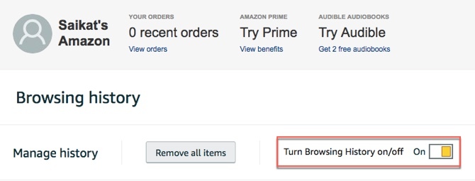 Désactiver l'historique de navigation Amazon