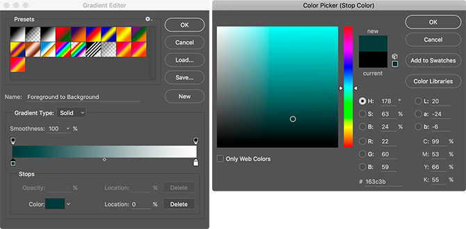 Color Picker Teal dans Photoshop