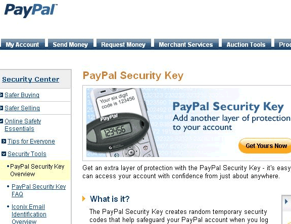 Clé de sécurité Paypal