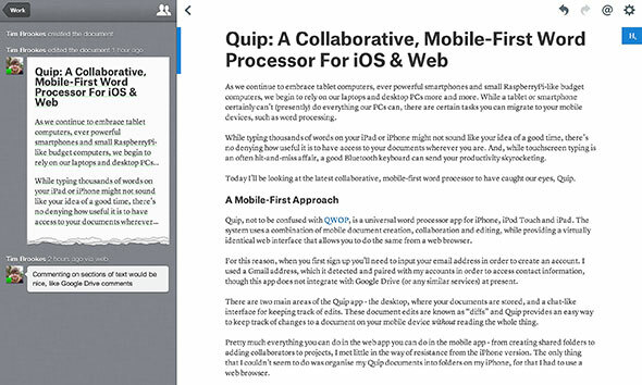 Quip: Un traitement de texte collaboratif, Mobile-First pour iOS et Web Quip Webapp