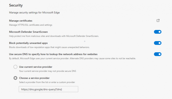 Fournisseur DNS de changement de Microsoft Edge