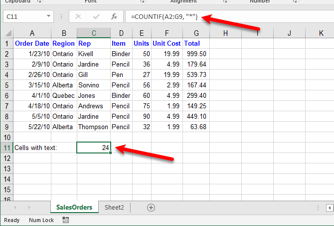 excel text functions - Compter les cellules avec n'importe quel texte