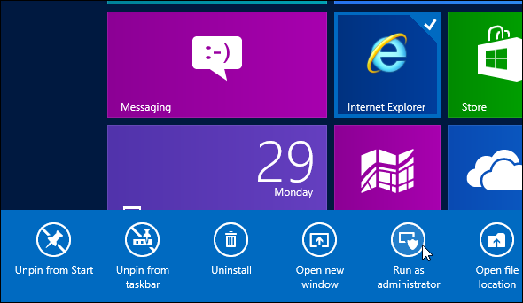 exécuter le programme en tant qu'administrateur sur Windows 8