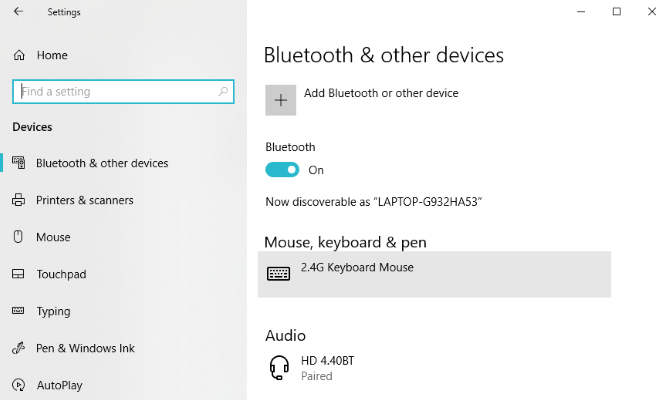 Paramètres Bluetooth Windows 10