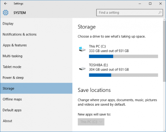 stockage système Windows 10