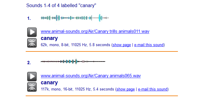 Capture d'écran du site Web FindSounds