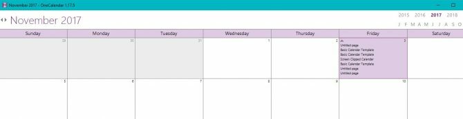 créer un modèle de calendrier onenote