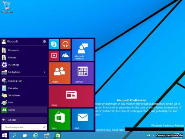 Windows 9 Desktop / fuite du menu Démarrer 2014