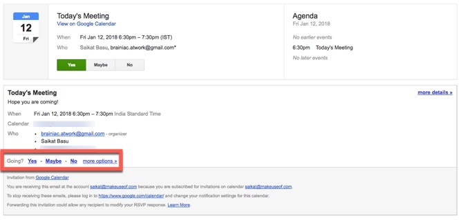 Options de messagerie de Google Agenda