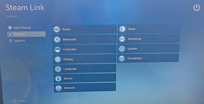 paramètres du périphérique Steam Link