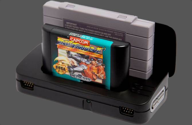 Le Retrode 2 avec SNES et cartouches Genesis