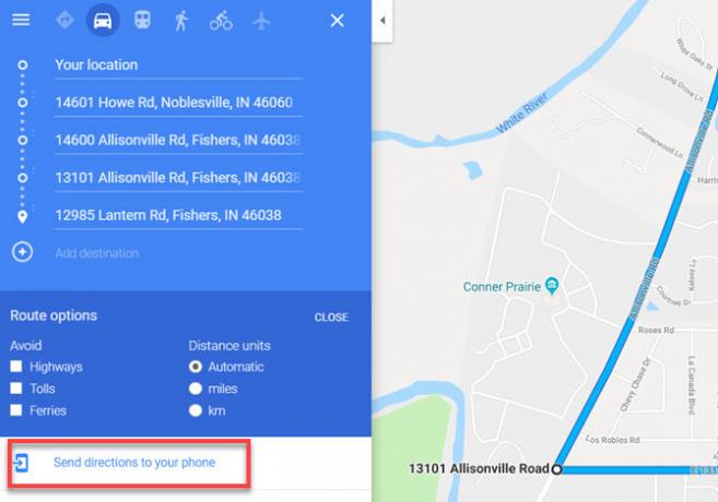 Google Maps Envoyer l'itinéraire vers le téléphone