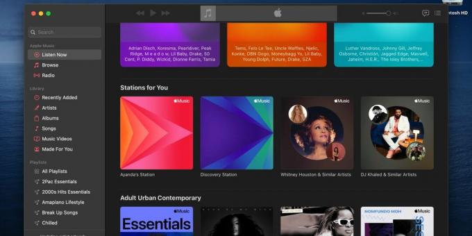 section stations pour vous sur l'application de bureau Apple Music