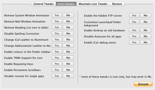 peaufiner mac os x lion