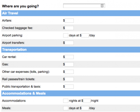 Calculateur de budget de voyage