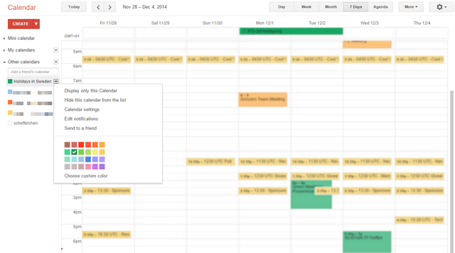 Code couleur de Google Agenda