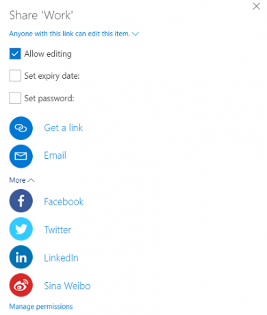 partager l'application web onedrive