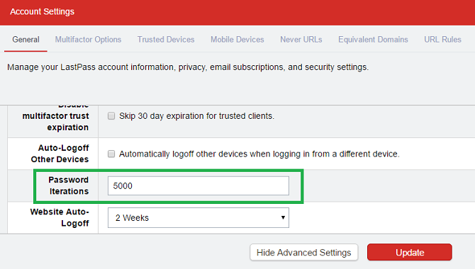 itérations de mot de passe lastpass